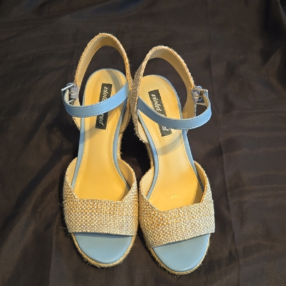 Blue and Tan Women's Sandals